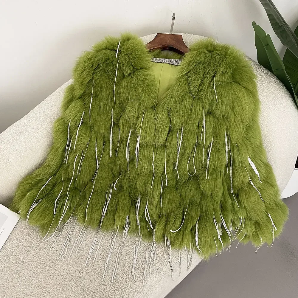 

Best-selling real fox fur fringed jacket, winter young style warm fur women's clothing, natural fox fur jacket, thick jacket