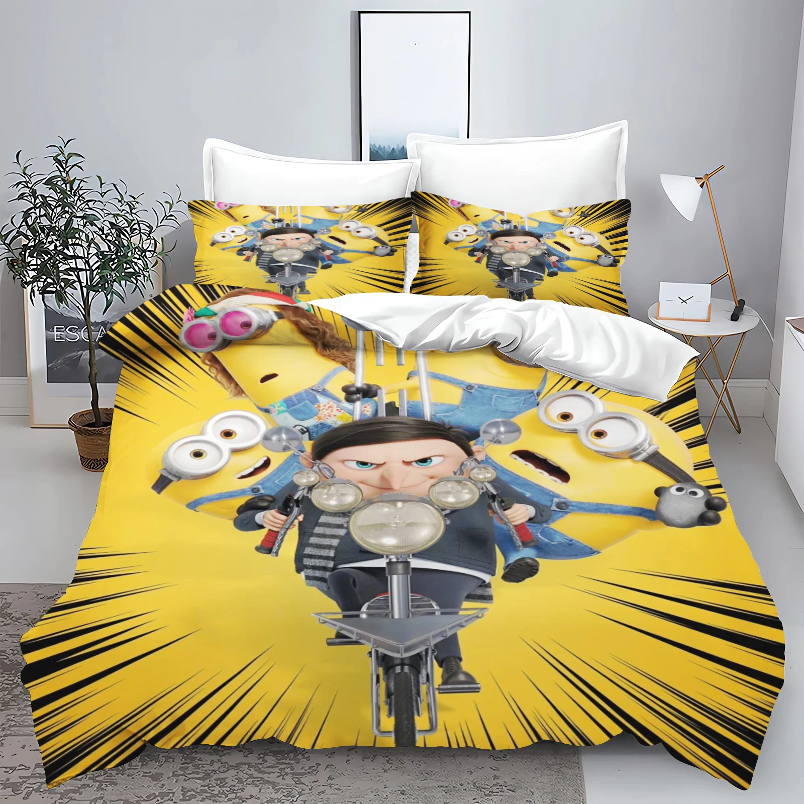 Minion Anime 100% Polyester Duvet Cover Set Bedding Queen Size Sets Cotton Cute Printed Cartoon Quilt Cover