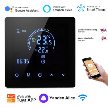 Tuya-Smart Life ThermoandreElectric, Chauffage au sol, Eau, Gaz, Bomicrophone, Numérique, Tactile, Contrôle de la température, Wifi, Google Home, Alexa
