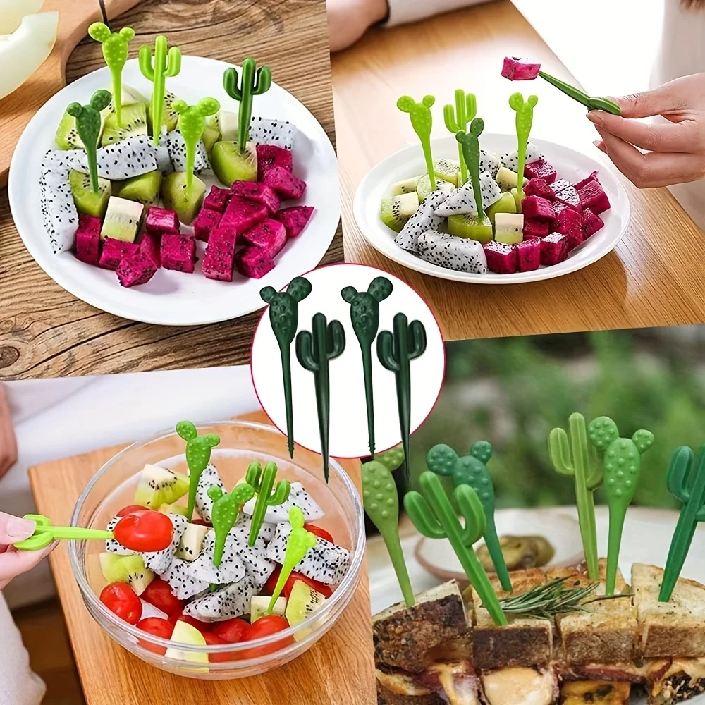 6pcs/set Plastic Forks Cactus Design Forks For Cake Snack Baked Bento Fruit Kitchen Gadgets Eid Al-Adha Mubarak