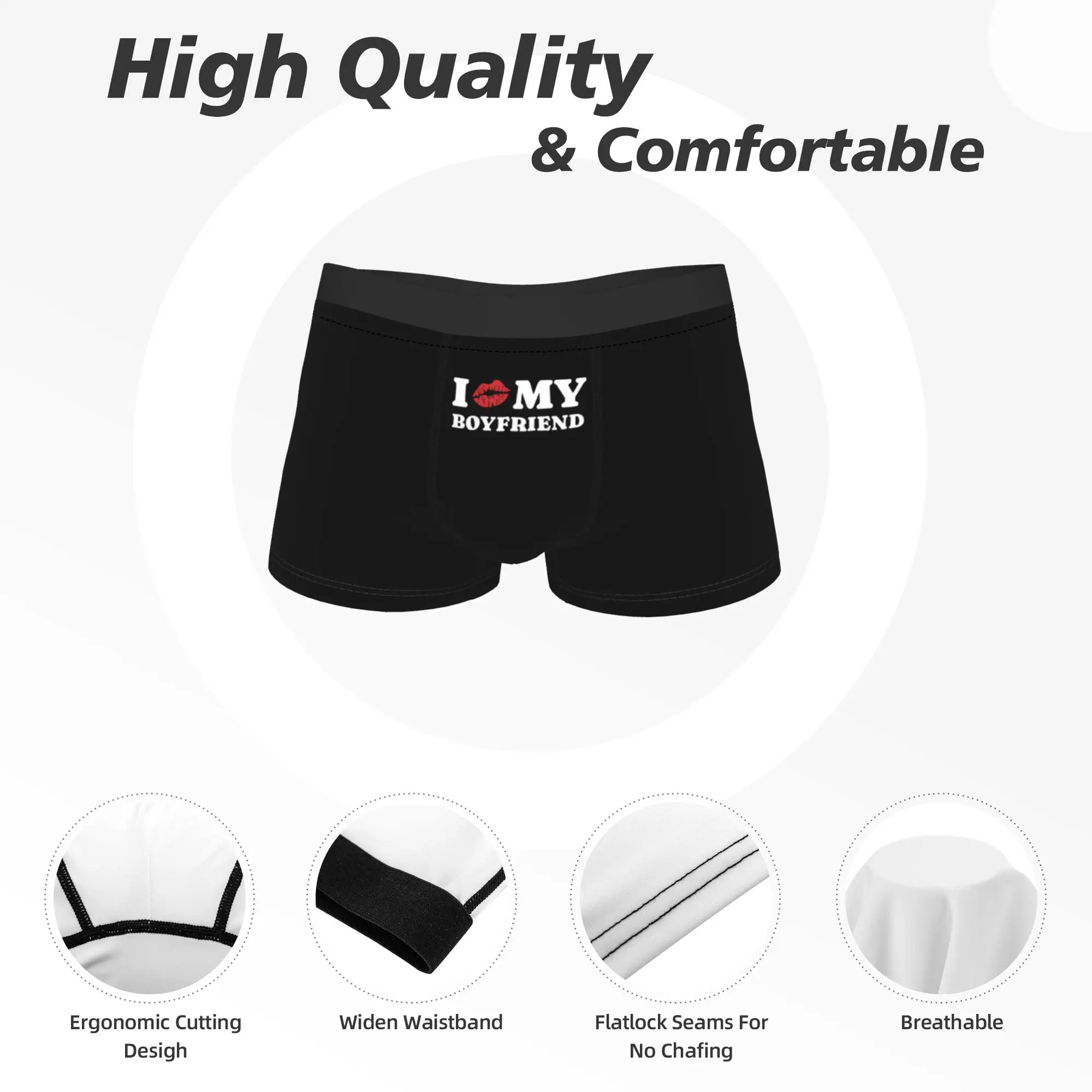 Men's I Love My Boyfriend Long Underwear Valentine's Day Fashion Boxer Briefs Shorts Panties Male Soft Underpants Plus Size view 5