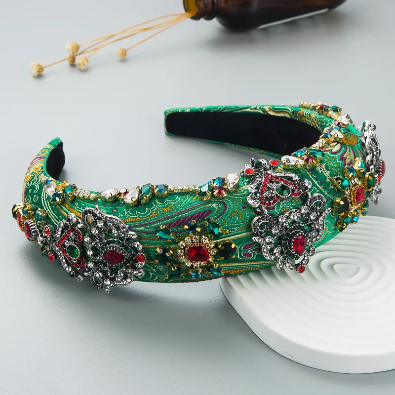 Craft Rhinestones Baroque Wide Headbands For Women Fashion Luxury Party Elastic Hairband Hair Accessoires 2024 New Hair Hoop