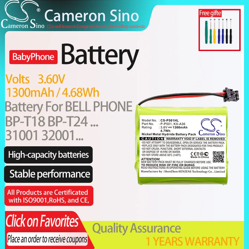 CameronSino Battery for BELL PHONE 31001 Panasonic KX-FPC135 KC-TC917HSB Fits BP-T18 BP-T24  , Cordless Phone Battery.