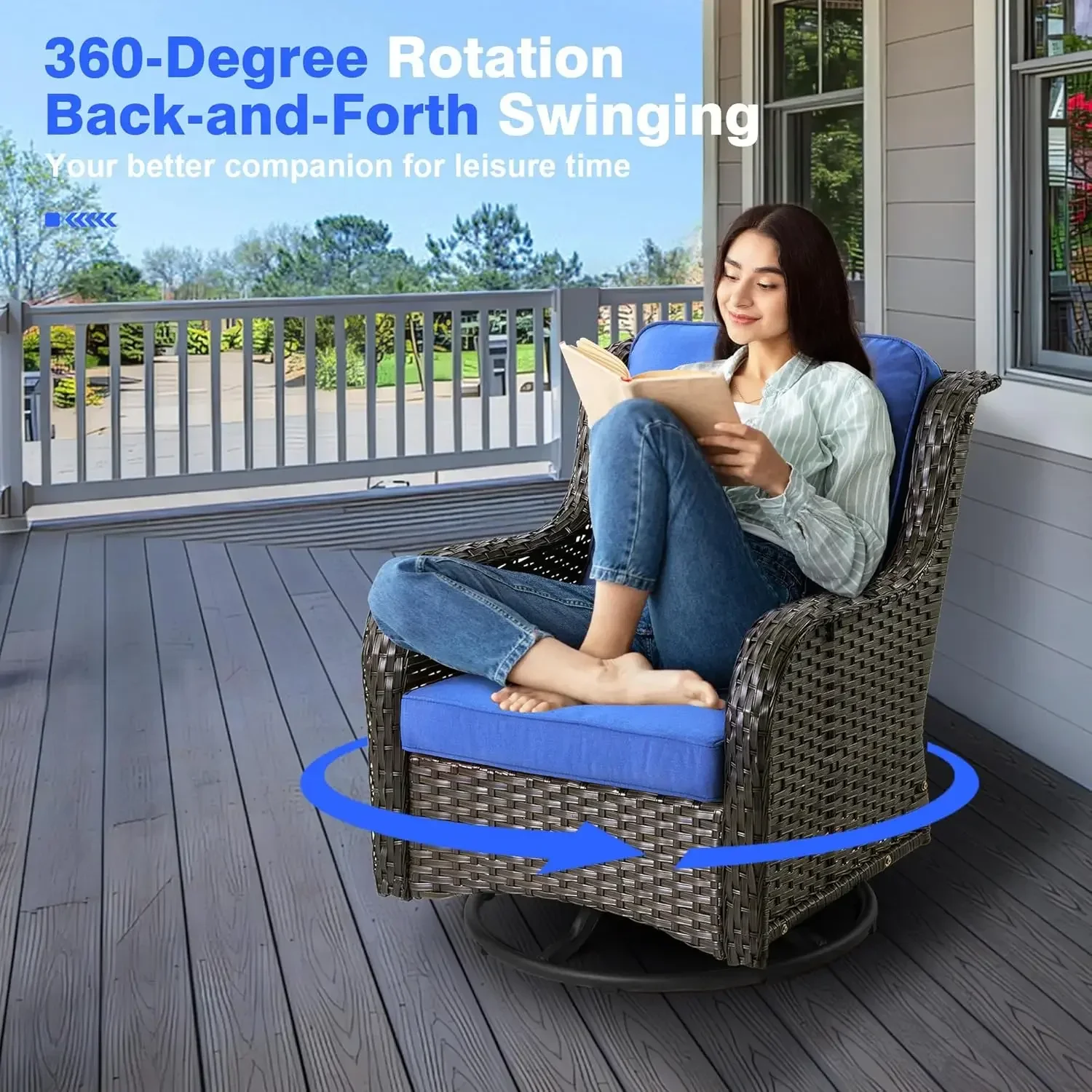 Swivel Rocking Chairs Set of 2,Outdoor 360 Degree Rotation Chair Matching Side Table,3 Pieces PE Wicker