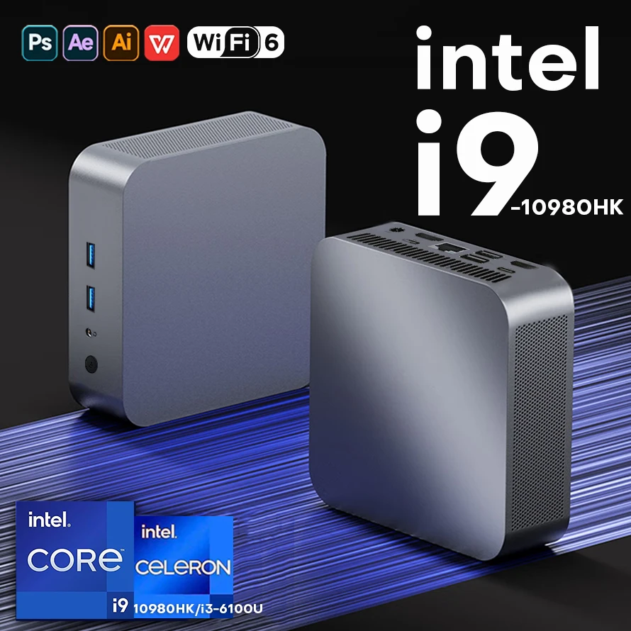 2026 미니 PC 인텔 코어 i9 10980HK/i3-6100U 컴퓨터 윈도우 11 16GB 1/2TB 4K 게이밍 컴퓨터 WiFi6 USB 휴대용 미니 데스크탑 PC