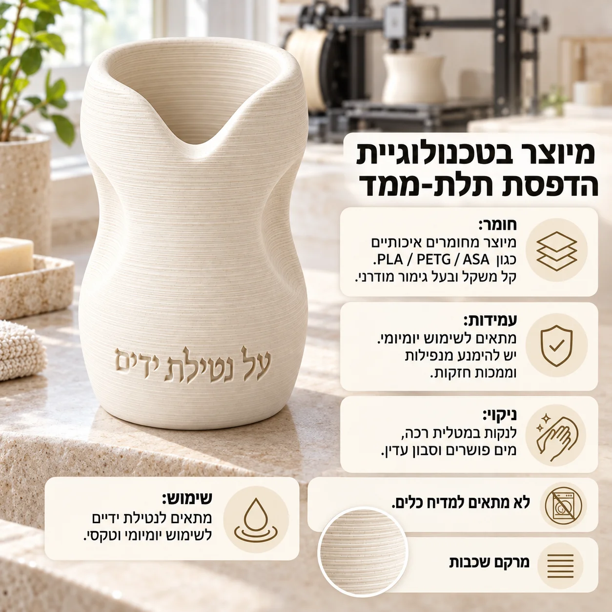 Hebrew Engraved Natla Cup Curved Negel Vasser Vessel Jewish Ritual Hand Washing Cup Unique Judaica Gift for Shabbat Housewarming