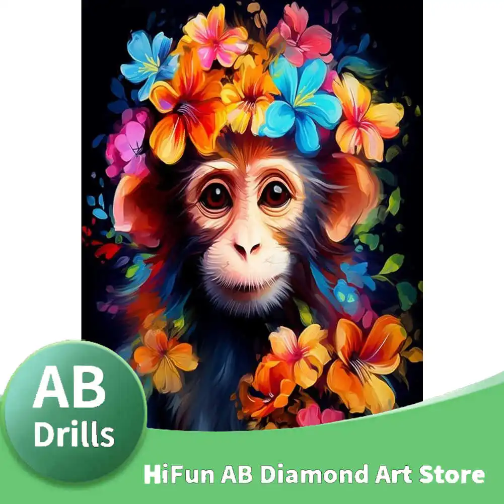 AB Diamond Embroidery Monkey Gorilla Mosaic Rhinestones 5D Diamond Painting Orangutan Animals Ape Needlework Home Decor