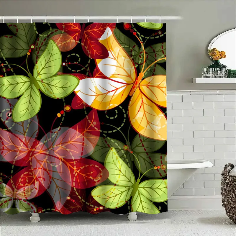 ستارة دش على شكل فراشة ملونة من القماش المقاوم للماء لتزيين الحمام المنزلي ستائر دش مطبوعة بالزهور #4