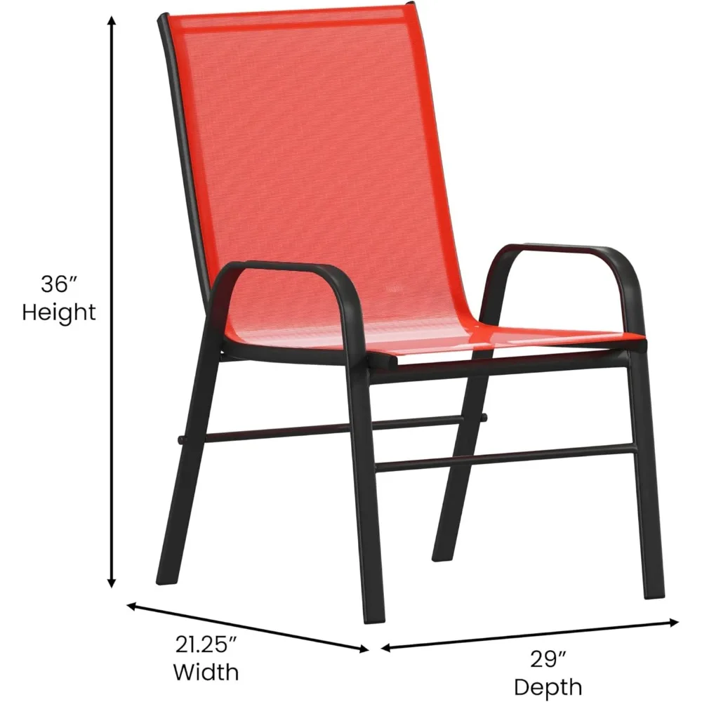 Brazos Series Rode stapelstoel voor buiten, met flexibel comfortmateriaal en metalen frame, set van 4