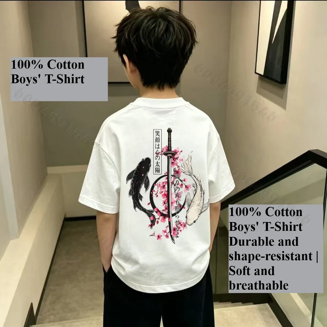 Summer children's pure cotton round-neck T-shirt-fashionable, trendy,soft, comfortable, casual, loose-fitting and breathable top