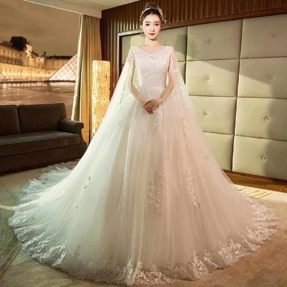 4025 A Line Wedding Dresses Lace Appliques Sexy Sheer Neck Bridal Gowns Backless Long Sleeves Floor Length 2024