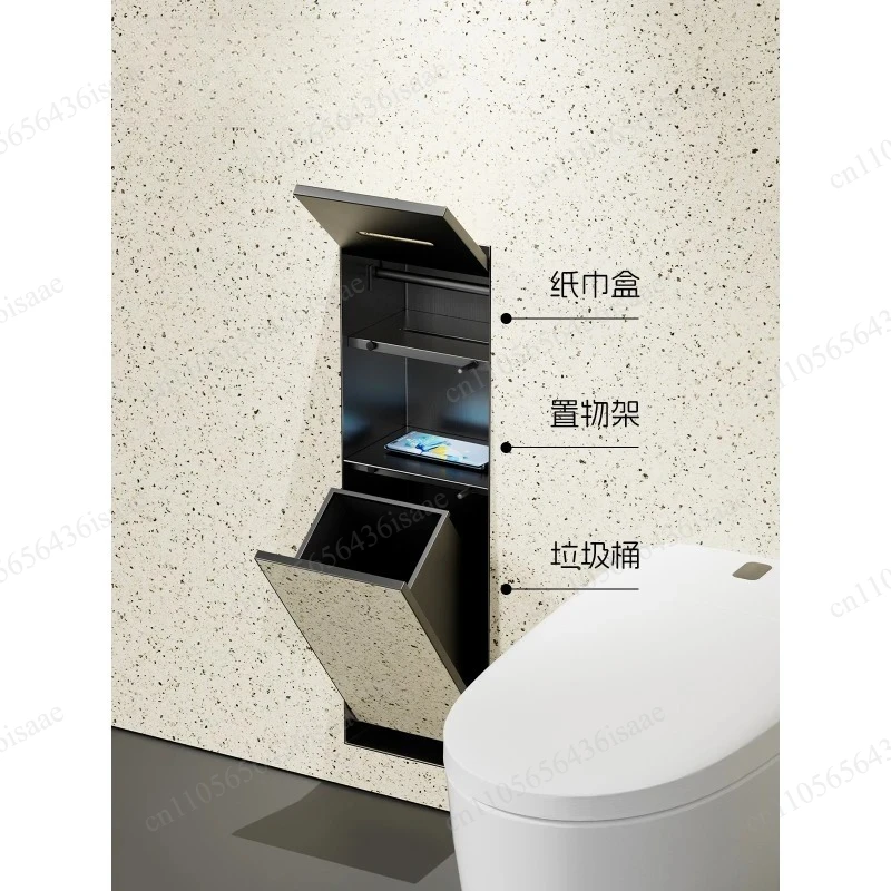 Recessed Stainless Steel Combo Tissue Box & Hidden Trash Can for Toilet Side