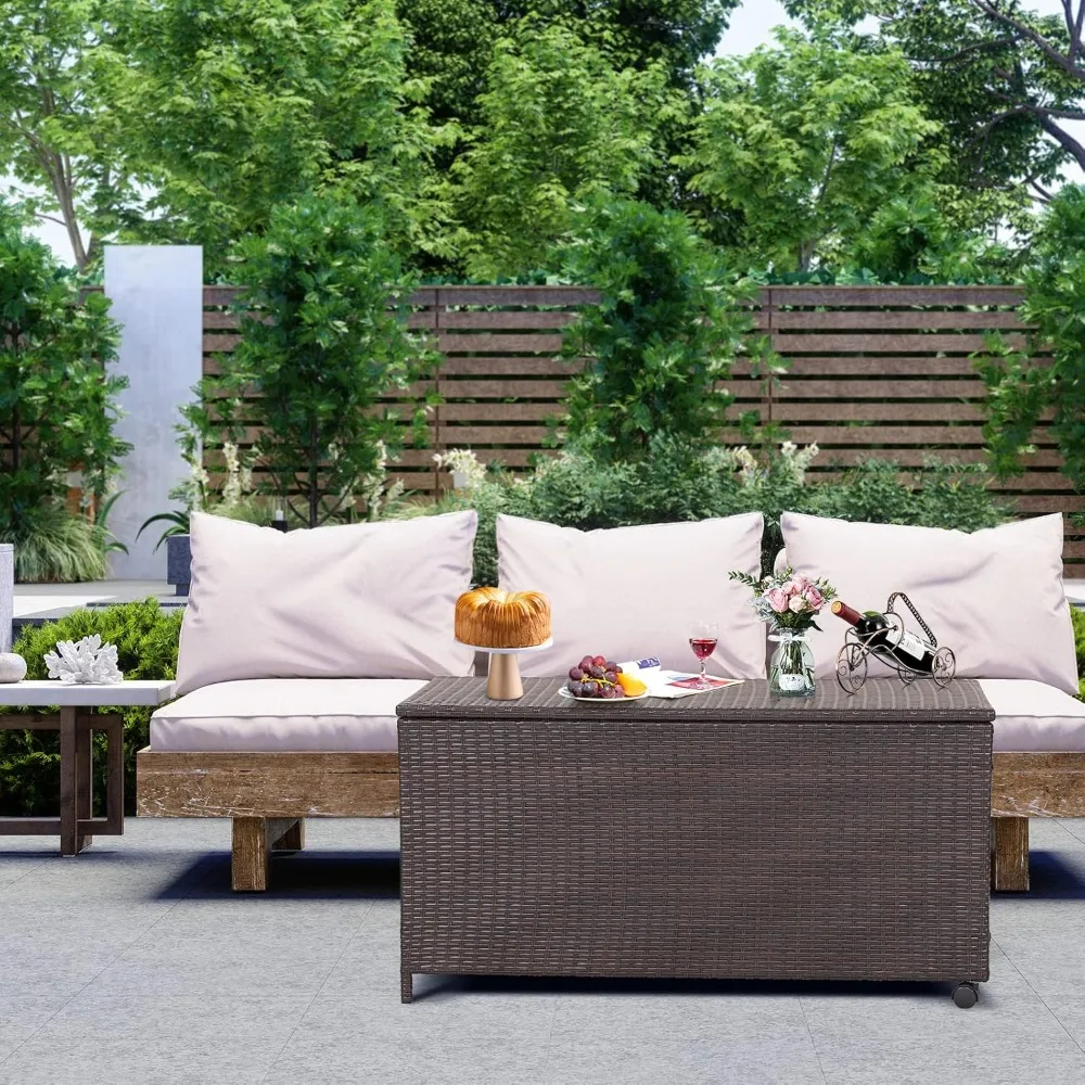 

Patio Rattan Storage Box - 50 Gallon All-Weather Wicker Storage Box W/Top Lid, Protective Liner and Wheels, Outdoor, Customized