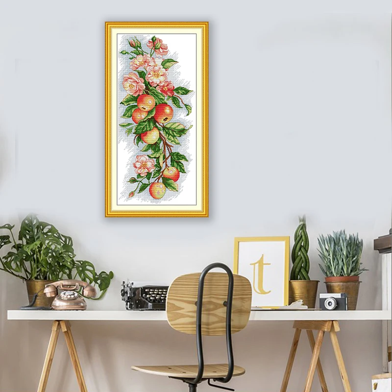 Joy Sunday Cross Stitch Kit Apples And Flowers HD Pattern Aida 16/14/11CT DMC Threads DIY Handmade Embroidery Kit Art Crafts New view 2