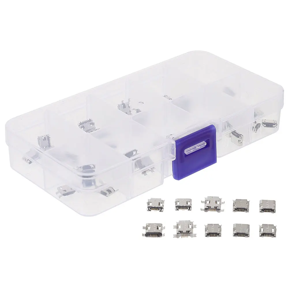 

100pcs Micro USB Female Socket Full Copper High Conductivity Durable Solder Port Adapter Repair Parts Wide Compatibility Easy