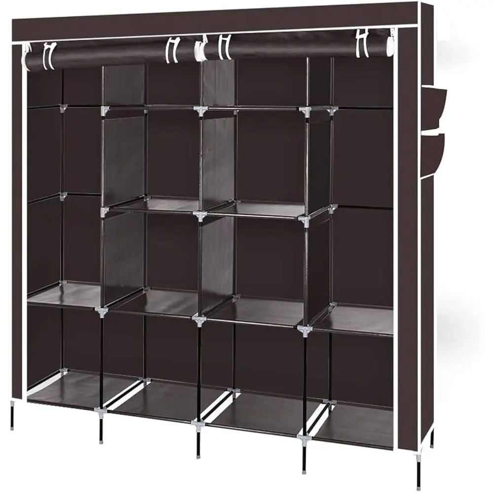 

Heavy Duty Portable Wardrobe With Shelves - Brown