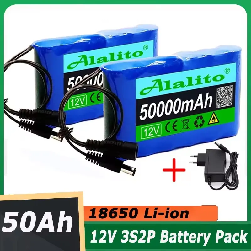 Neue tragbare Super 12V 50000mAh 3s2p Batterie wiederaufladbare Li-Ion Akku Kapazität DC 12,6v 50Ah CCTV Kamera Monitor + Ladegerät