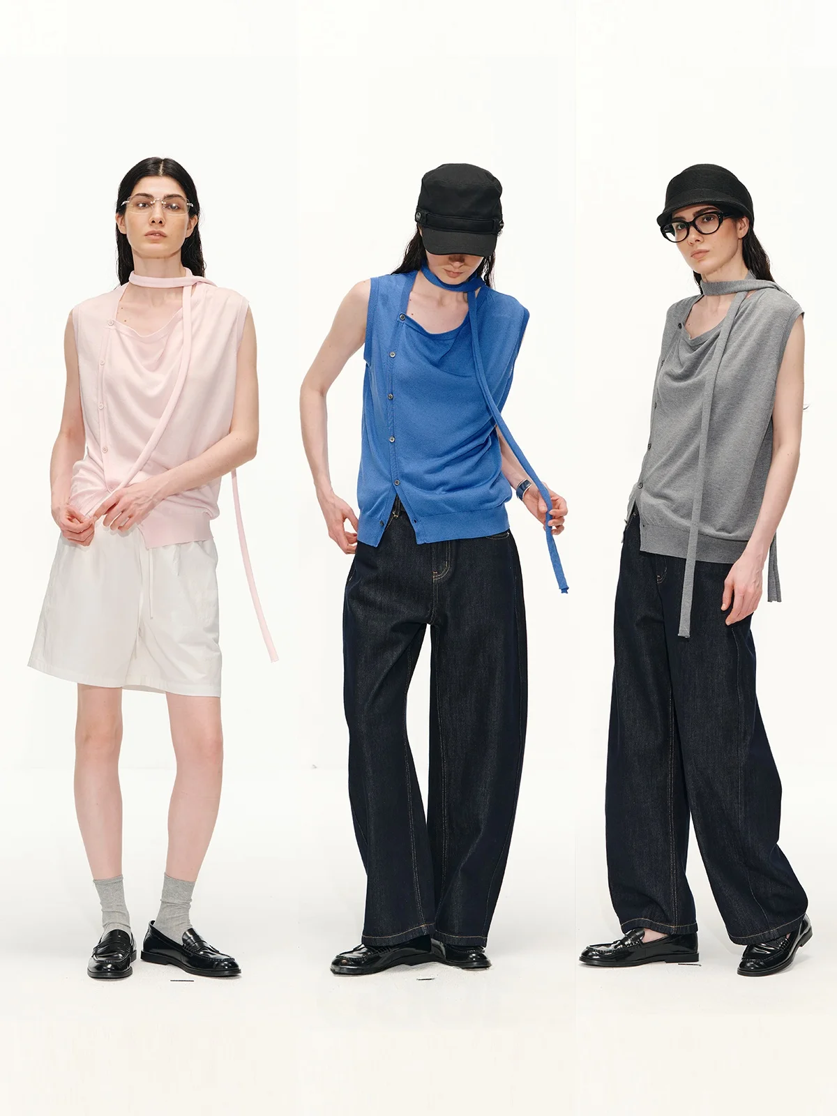 

Knitted Silk Vest Sleeveless Asymmetrical Opening round Neck Women's Citywalk Breathable Thin Short Pure Color Top