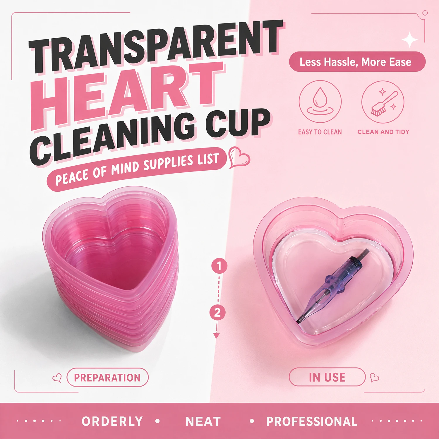 

40pcs Heart Shaped Tattoo Cleaning Cups Disposable Transparent Pink Ink Holder Cups Tattoo Accessories