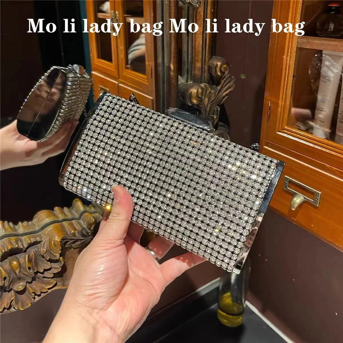 

High Quality Crystal Shiny Diamonds Square Bag Luxury Bling Evening Bag Women Handbag Wedding Party Clutch Purse Crossbody Bag