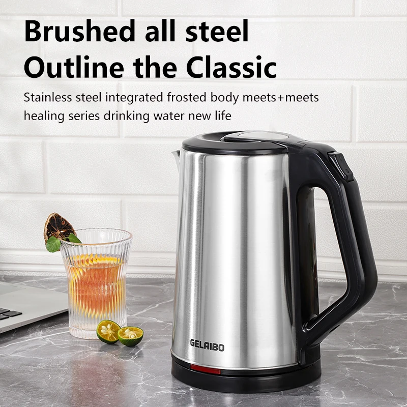 GELAIBO Electric Kettle, Large-Capacity 2.0-Liter Stainless Steel Kettle, One-Button Boiling Water, Automatic Shutdown, Anti-Dry