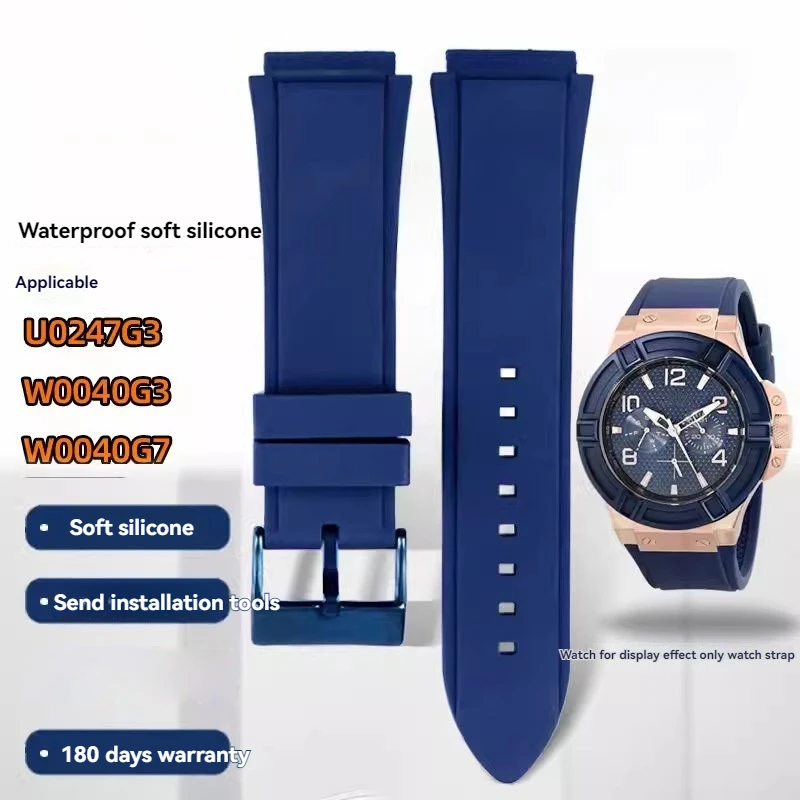 추측 W0247G3/W0040G3/W0040G7용 22mm 블루 실리콘 시계 밴드 |   스포츠 고무 스트랩 교체 |   튼튼한 부드러운 팔찌