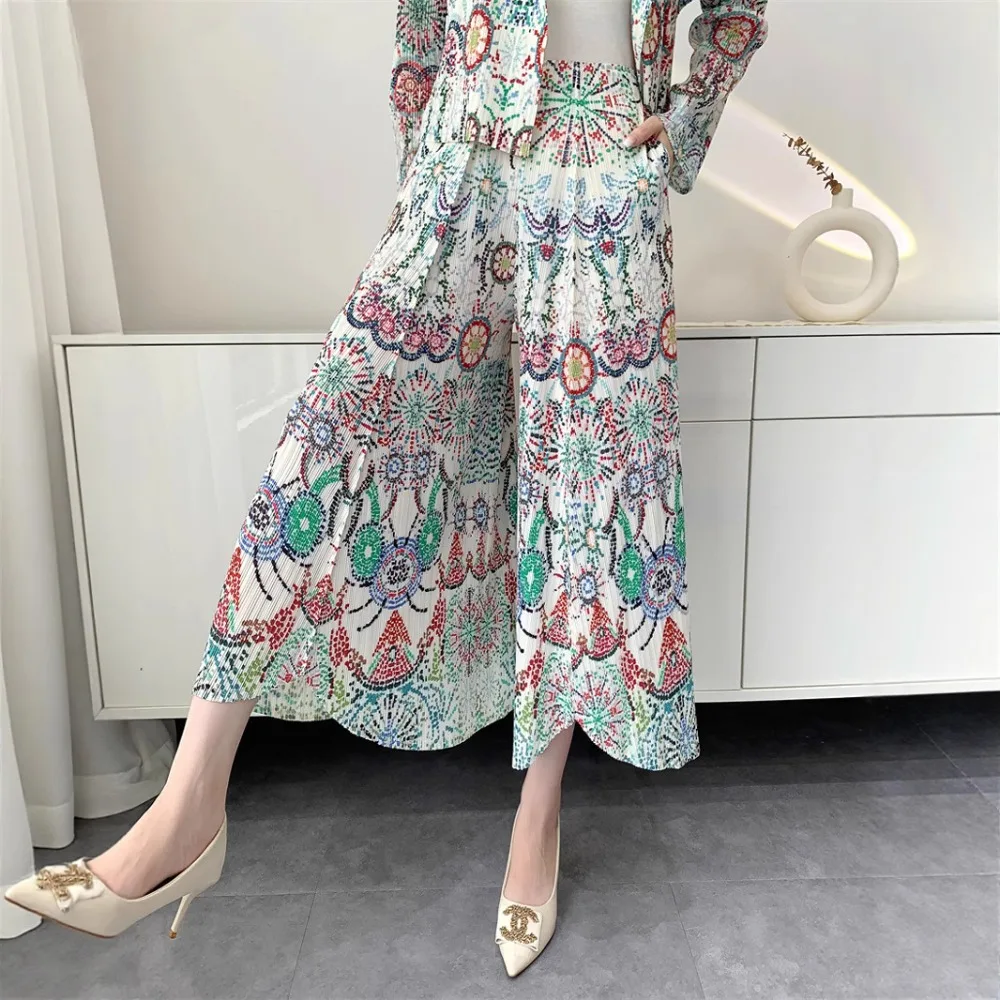 Miyake Pleated Dress Set 2025 Summer New Pleats Print Bustier Dress  Plus Size Women's Loose Fold Party Dresses Original Design
