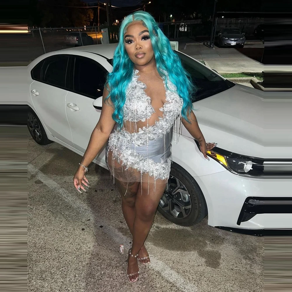 

Кружевное платье для выпускного вечера с блестками и бисером, прозрачная сетка, мини-платья для особых мероприятий, красивые вечерние платья с кисточками и кристаллами