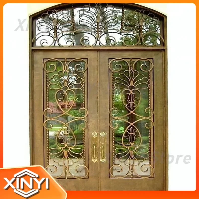 Custom hand-forged gold low wrought iron security door for luxury villas exterior entrance door for home security door for