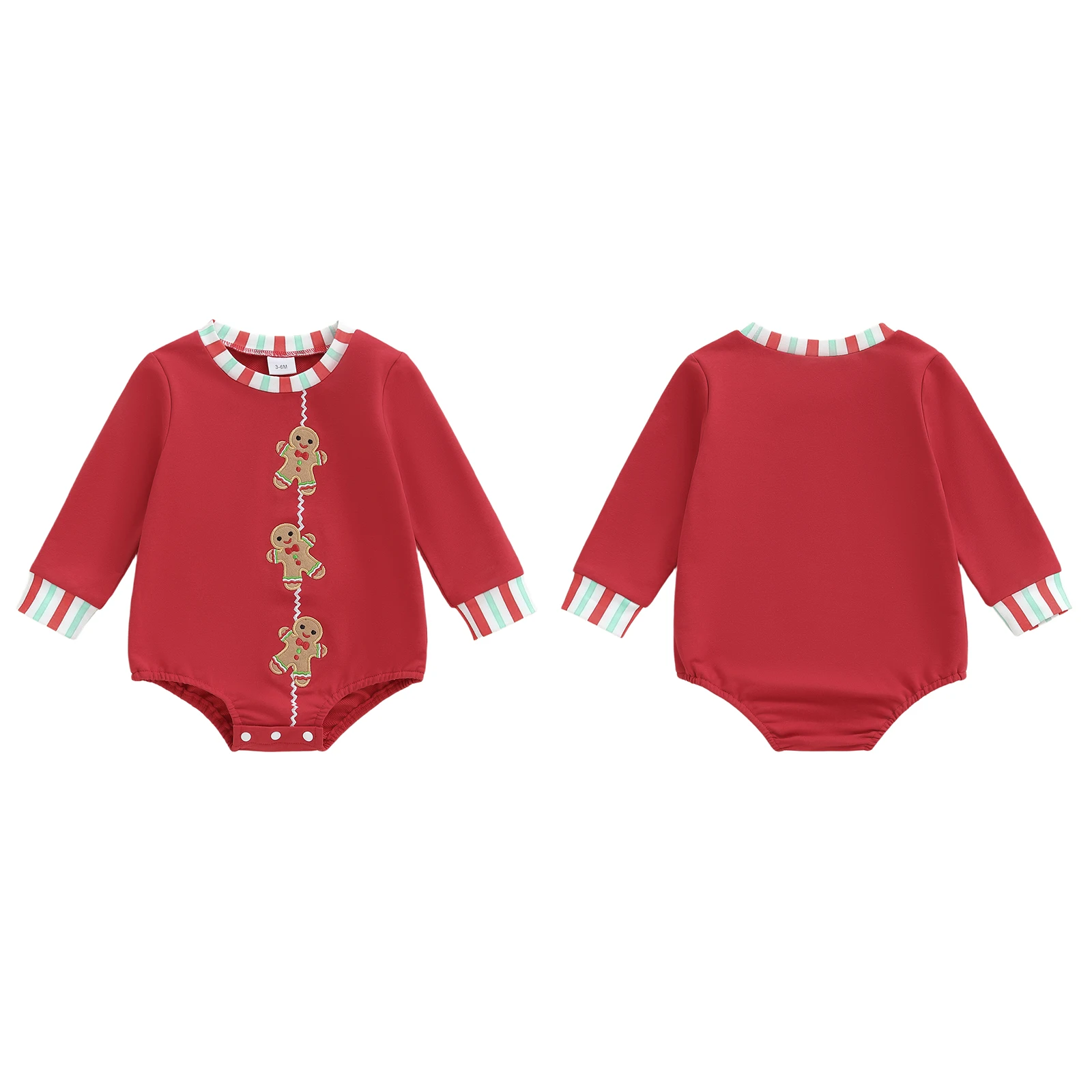 2026 السنة الجديدة عيد الميلاد الطفل عيد الميلاد الزنجبيل التطريز رومبير طويلة الأكمام طاقم الرقبة فقاعة بذلة للأولاد الرضع الأولاد #6