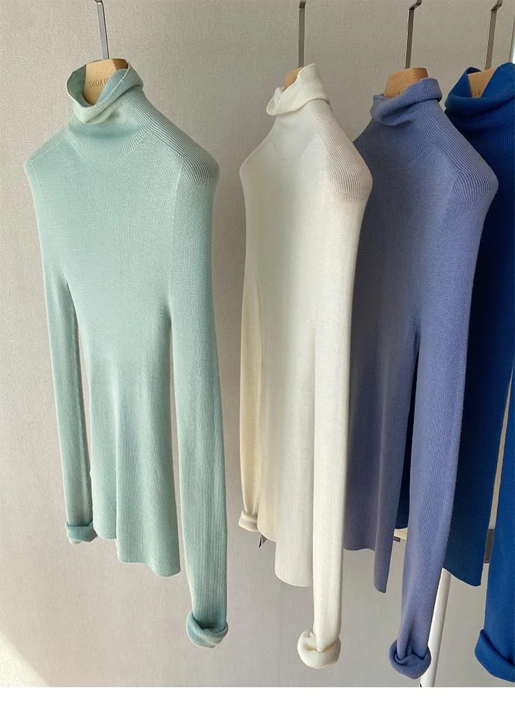 เสื้อไหมพรมคอเต่าทรงเข้ารูปสำหรับผู้หญิง ไซส์ใหญ่ ป้ายยี่ห้อเสื้อผ้าสั่งตัด สำหรับใส่ทำงาน แขนยาว สี