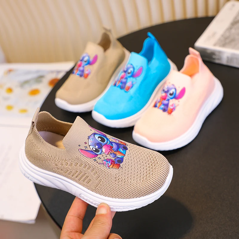 

Кроссовки Disney Stitch для детей, дышащая сетчатая обувь для ходьбы, обувь для мальчиков и девочек, мягкая нескользящая подошва, обувь с героями мультфильмов для малышей, размер 20-37