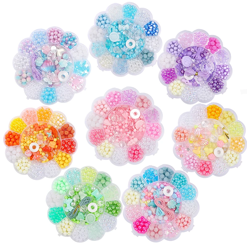 

12 Grids Mixed Acrylic Beads Charms For Jewelry Making Sweet Multi Color Handmade Bracelets Necklace DIY Beading Accessories Set