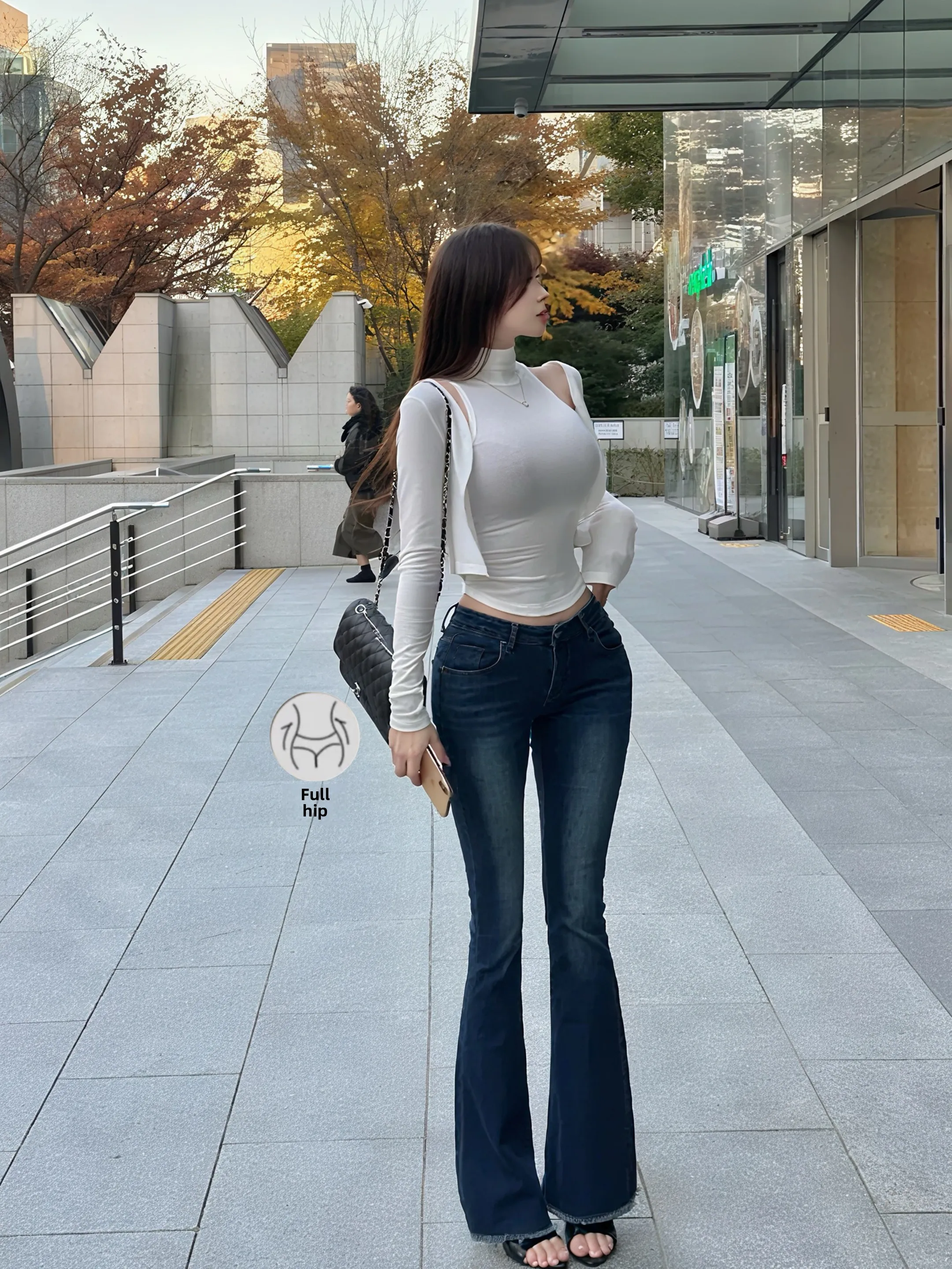 

Low Waist Flared Jeans Women's Sexy Girl Jeans Cotton Elastic Denim Autumn Faion Wide Hip Enhancing Pants Ladies Trousers