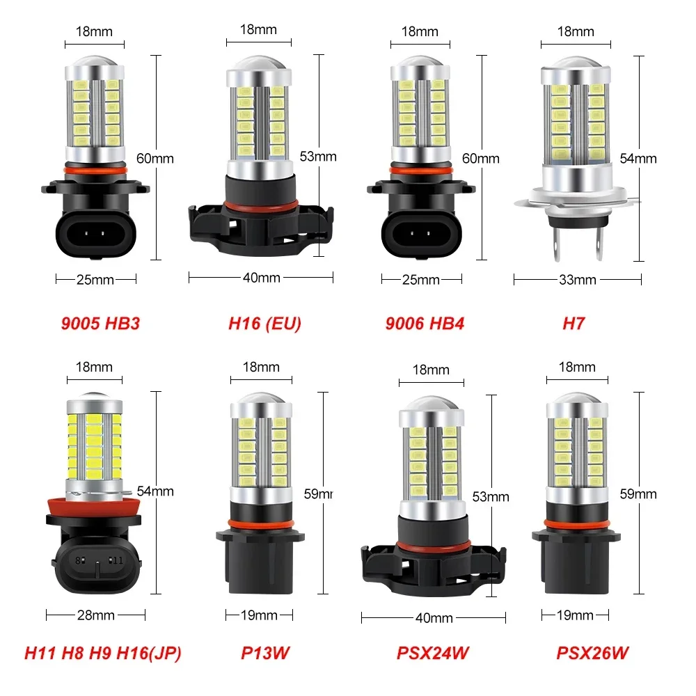 2Pcs 9005 HB3 9006 HB4 H8 H11 H9 LED Bulb H16 5202 P13W PSX24W 2504 PSX26W Led Lamp Car Fog Lights Day Driving Running Light 12V