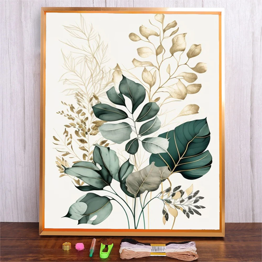 

Cotton Thread DIY 11CT Material Package, Leaves, Plant Leaf Pattern Cross-Stitch Set, Printing Full Range Of Beginner Embroidery