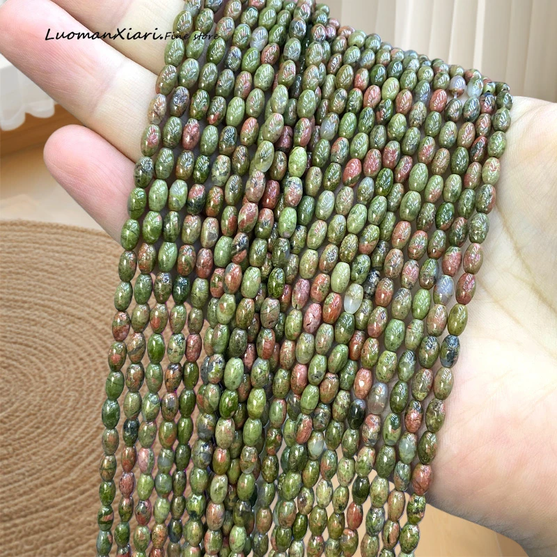 Oval 4x7mm Natural Stone Green Unakite Loose Spacer Beads for Jewelry Making Diy Earrings Bracelet Charms Accessories 15''