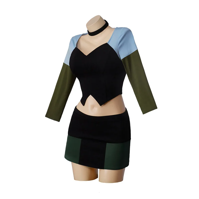 Total Drama Island Gwen Cosplay Kostüm Crop Top und Miniröcke komplette Set Karneval Outfits mit Krawatten für Frauen