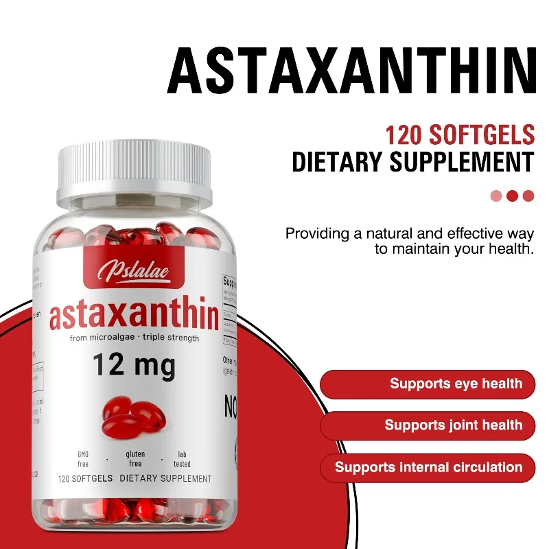 

Astaxanthin 12mg - with Omega-3, EPA, DHA, For Eye, Joint, Skin and Heart Health, Internal Circulation, Promote Brain Function