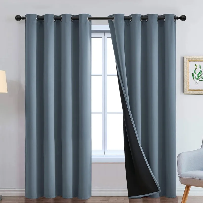 100% Blackout Lined Panels, Thermal Insulated Blackout Curtains for Bedroom,(52Wx84L, Stone Blue, 2 Panels)