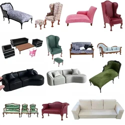 Doll house sofa furniture model simulation double leather sofa Miniature Furniture Armchair Sofa Footstool Doll Decor Toy