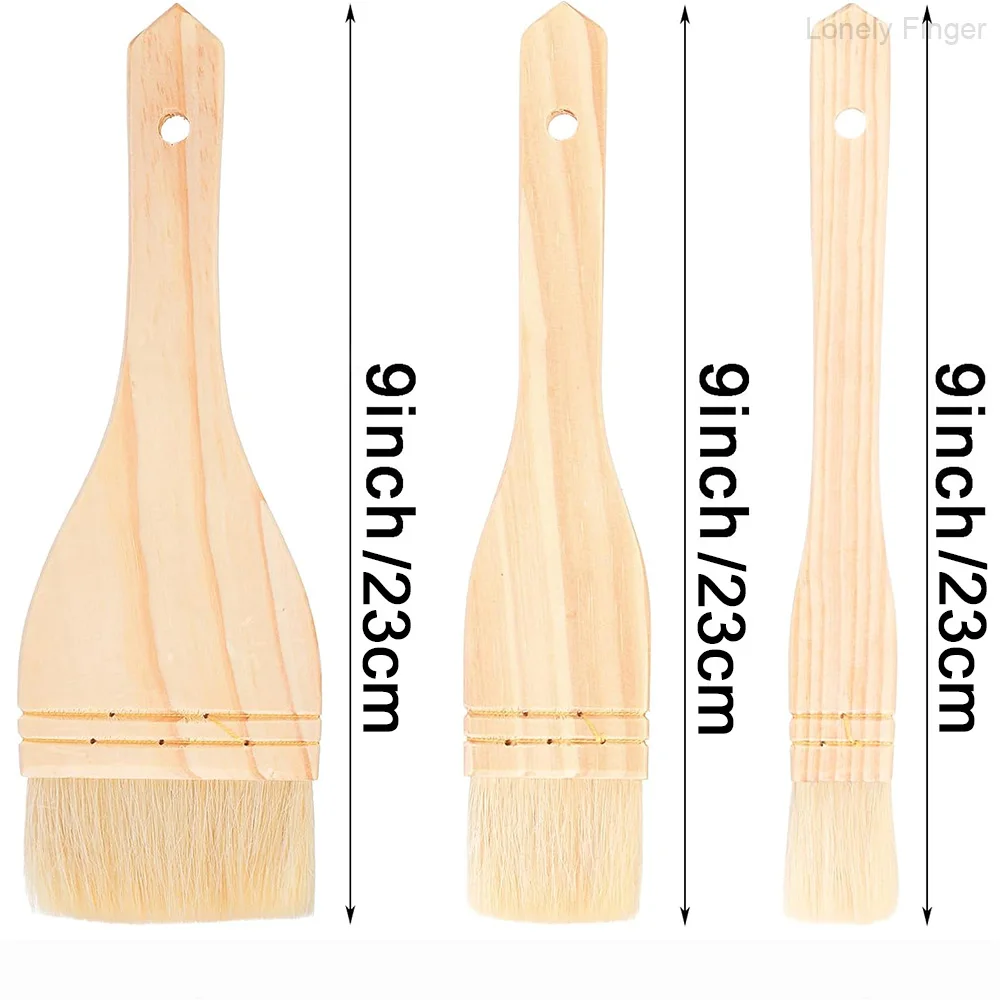 Hake Brushes, Sheep Hair Hake Paint Brush for Watercolor, Wooden Handle Flat Painting Brushes for Wood Wall Model House
