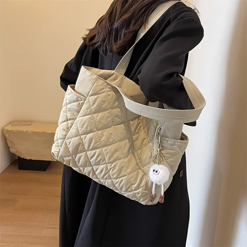 Casual Underarm Bags Quilted Women's Handbag Diamond Lattice Large Capacity Tote Bags Ladies Shoulder Puffer Commuting Bags