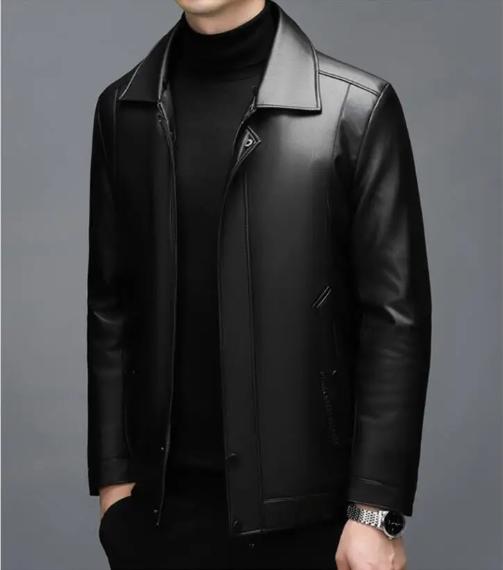 الخريف الشتاء الربيع الرجال معطف جلد طوق معطف جلد مع انفصال الصوف طوق قصيرة عارضة الأعمال جلد الغنم