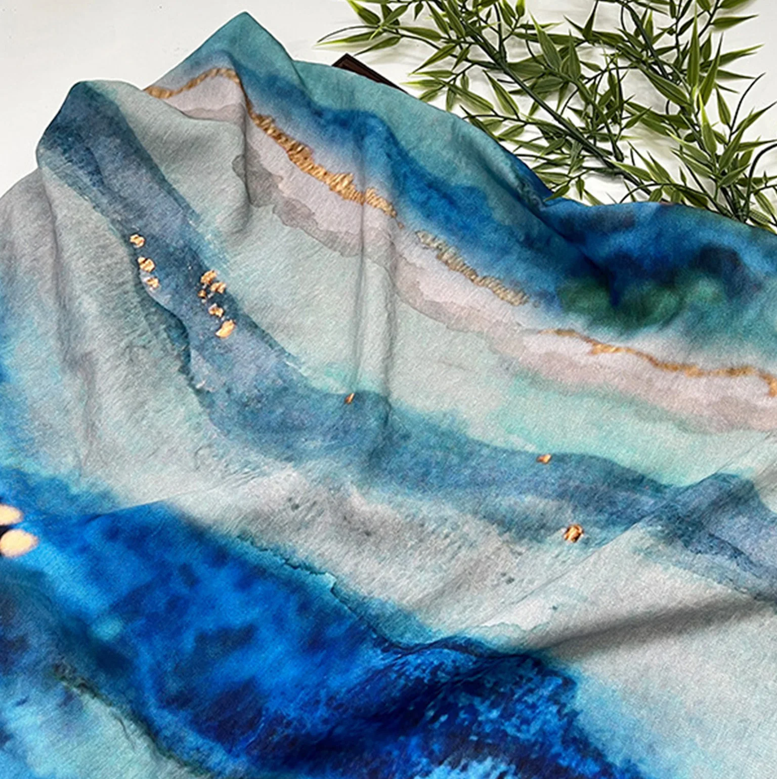 

Новая синяя ткань в китайском стиле с цифровой печатью в этническом стиле, парчовая хлопчатобумажная ткань, платье Ципао, ткань ханьфу