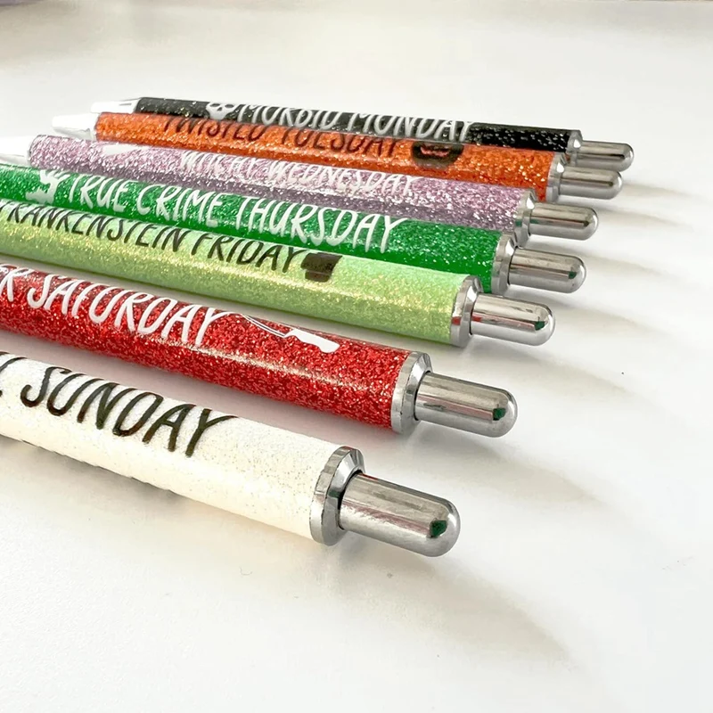 قلم لامع مع أقوال مضحكة ، أقلام أيام الأسبوع ، حبر جاف نابض بالحياة ، هدايات ظريفة ، 7 * *