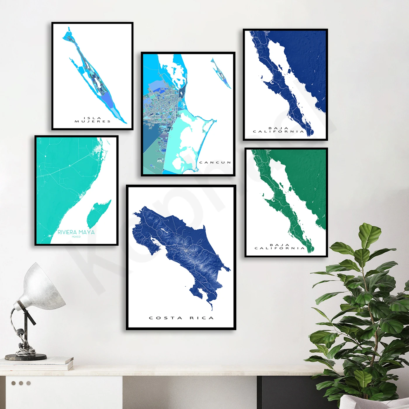 Costa Rica, Cancun, Isla Mujeres, Baja, Riviera Maya. City Street Color Map. Travel Gifts. Art Poster For Home Wall Decoration
