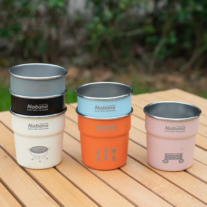 Camping Stainless Steel Water Cup, Portable Outdoor Coffee Cup, Picnic Barbecue Beer Cup, 6 Pcs