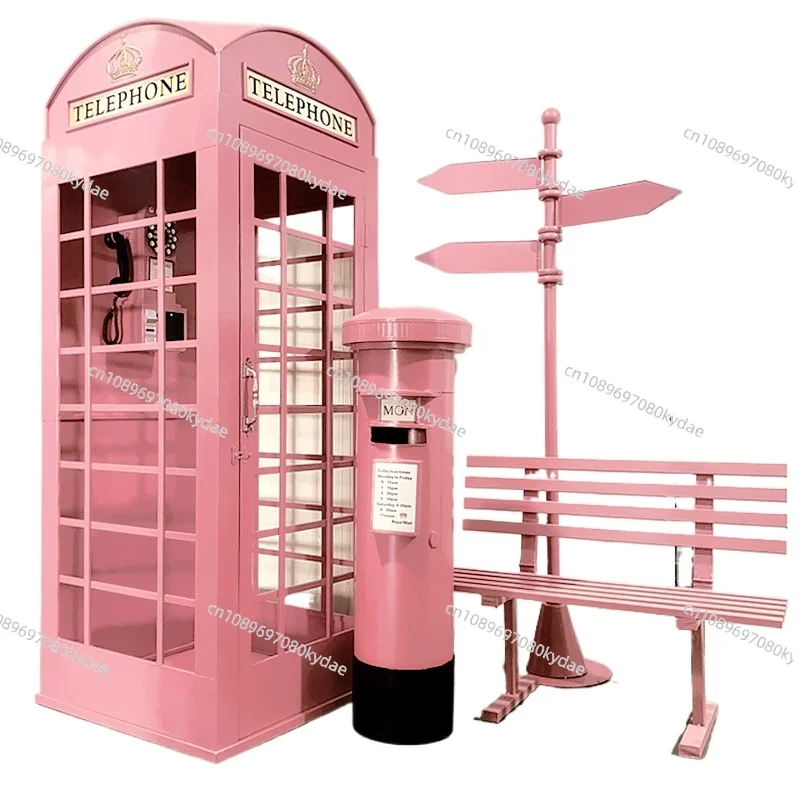 Customized Pink Retro Telephone Booth London Pink Phone Booth Decoration Prop Postbox Telephone Booth