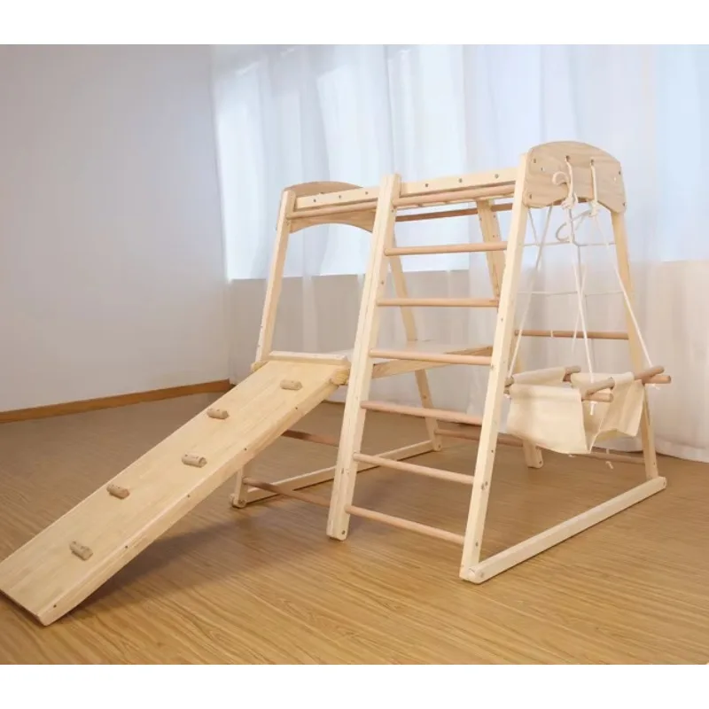 

Indoor Play Set with Slide Space Saving Toddler Climbing Frame Wooden Climbing Frame for Kids Xiaowoniu